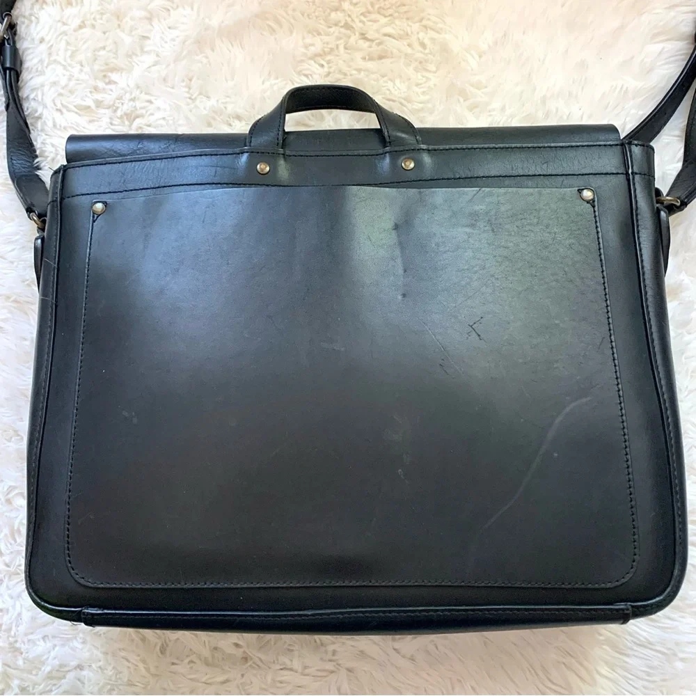 LL Bean Black Leather Briefcase Laptop Messenger Bag Mens